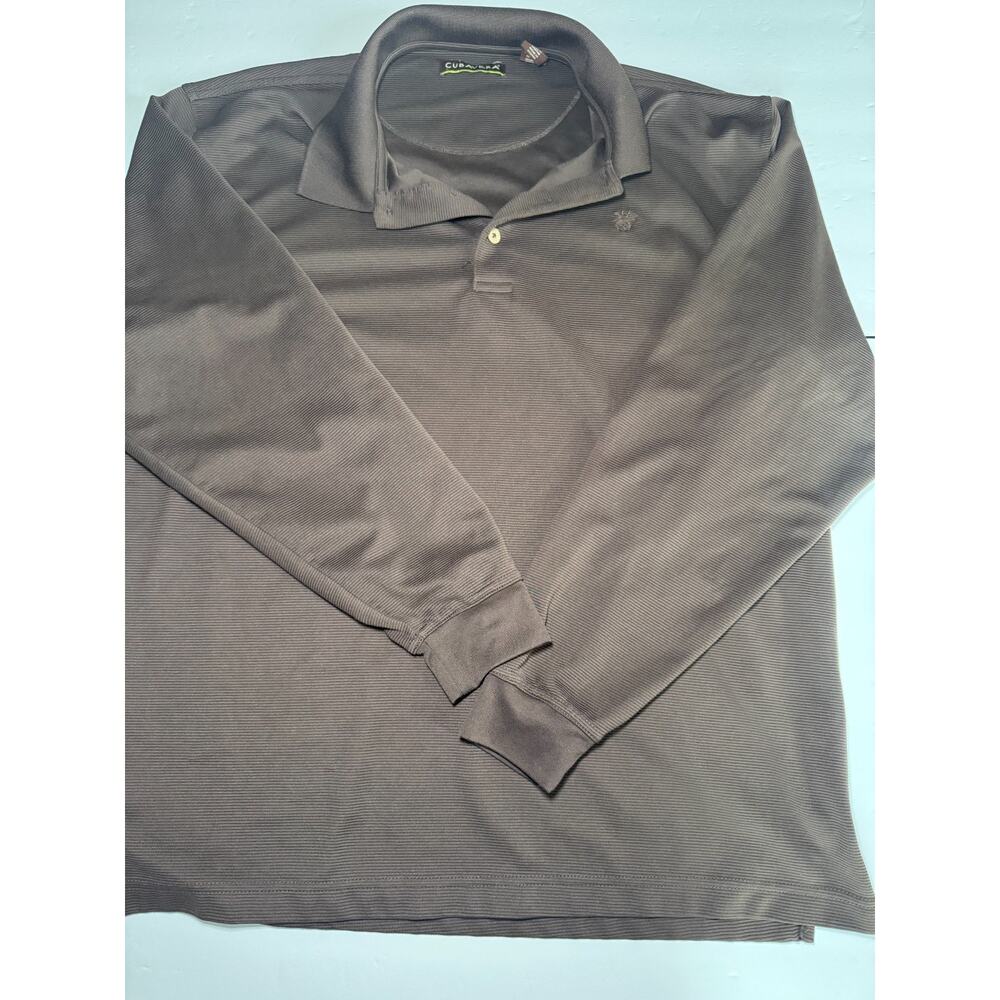 Cubavera Men’s XL Brown Long Sleeve Polo Shirt Ribbed Textured Casual Stretch